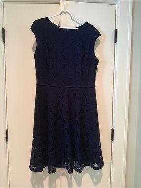 Classic Navy Lace A-Line Dress